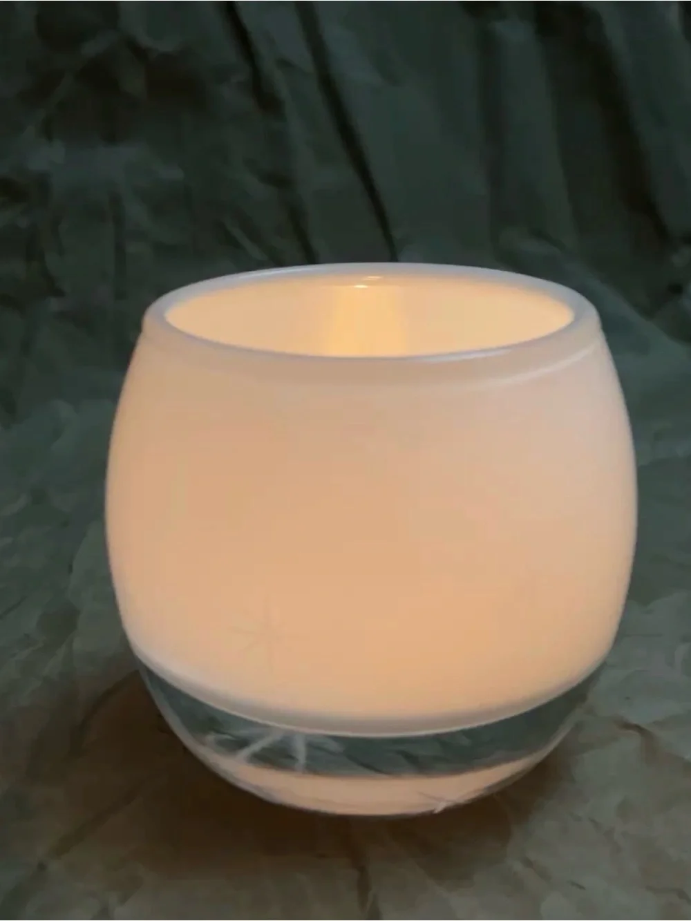Vtg Crate & Barrel White Hand Blown Cased Glass Starburst Votive Holder Poland